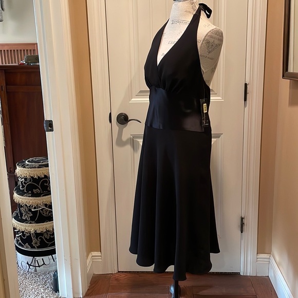 JONES NEW YORK DRESS 14 Black Satin Midi Cocktail Dress Fit and Flair NWT - Picture 14 of 14